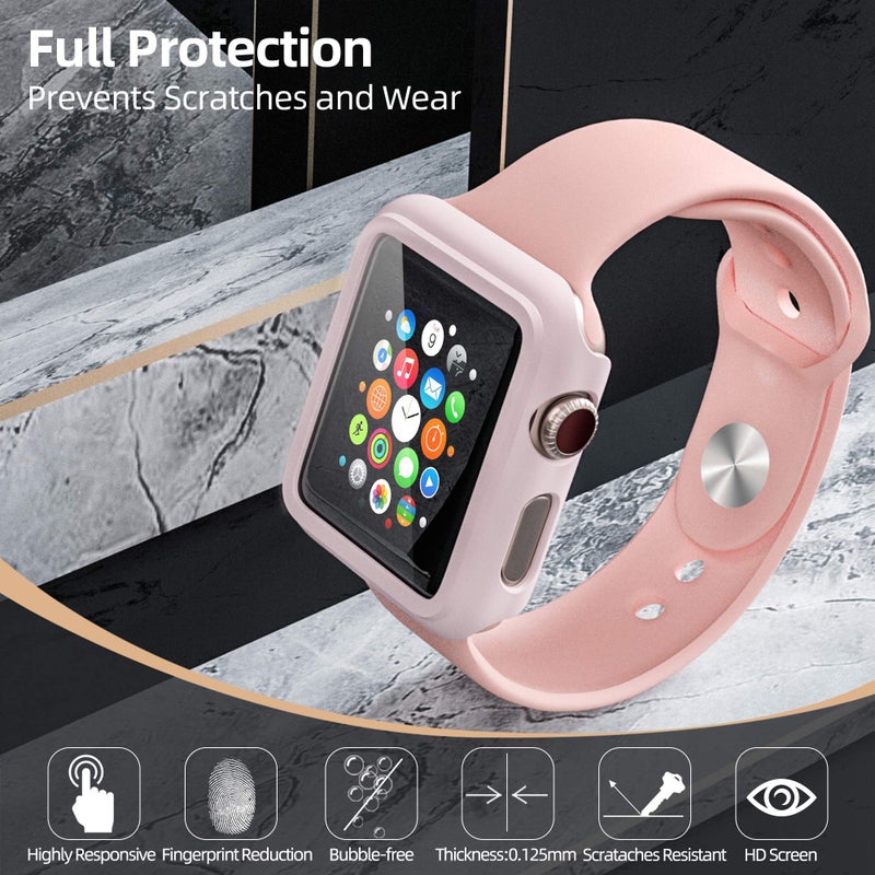 PZOZ Compatible for Apple Watch Series 3 / Series 2 Case with Screen Protector 38mm Accessories Slim Guard Thin Bumper Full Coverage Matte Hard Cover Defense Edge for iWatch Women Men GPS (Pink) - Image 2